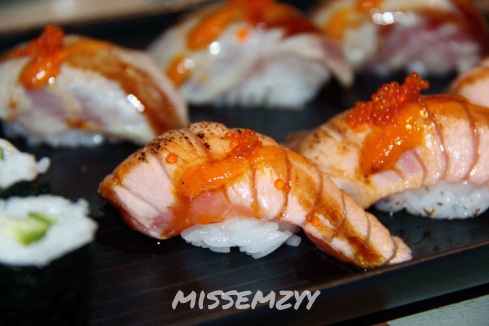 Flame grilled salmon sushi